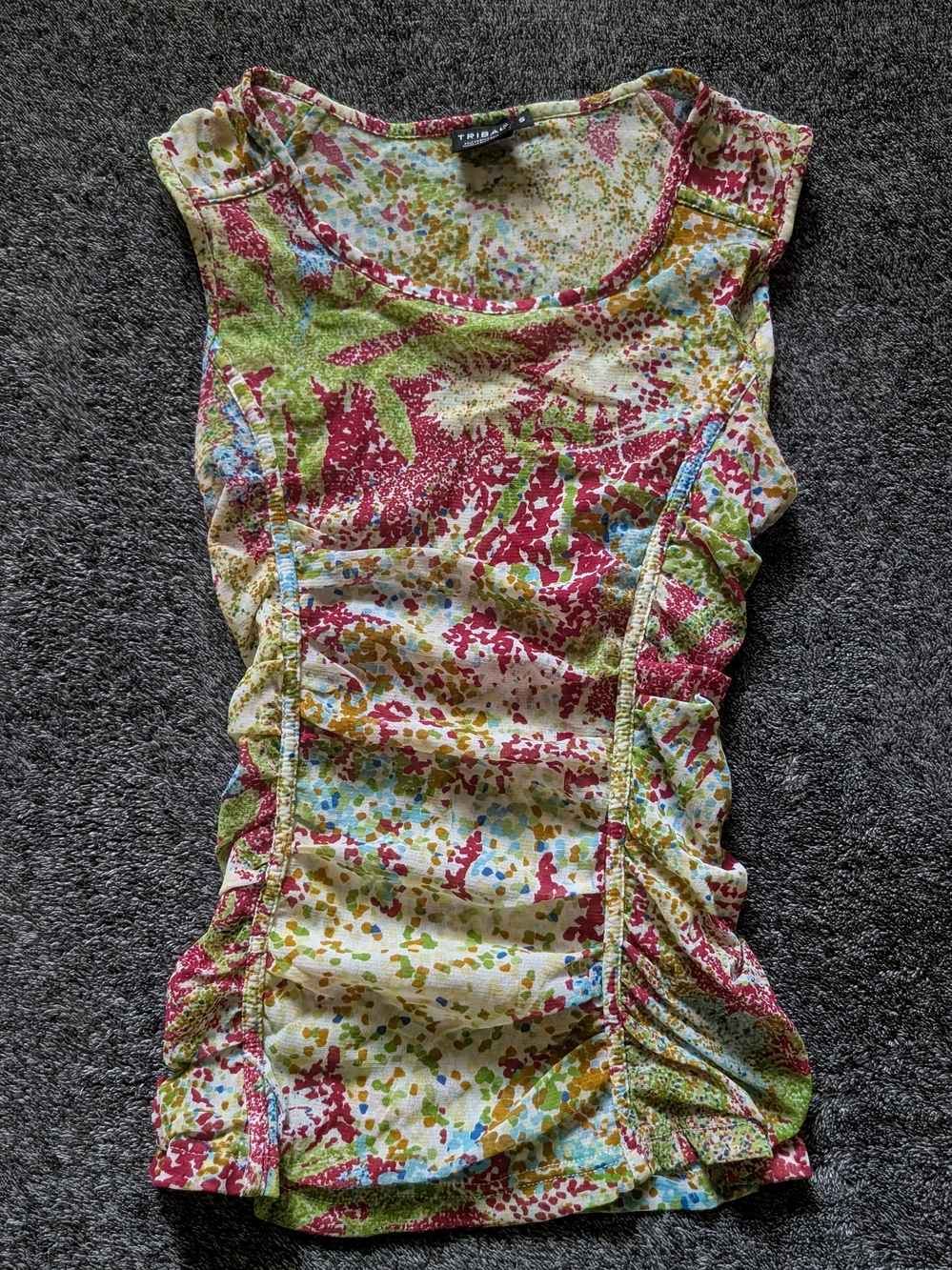 Tribal Abstract Ruched Tank Top in Multicolor Size Small